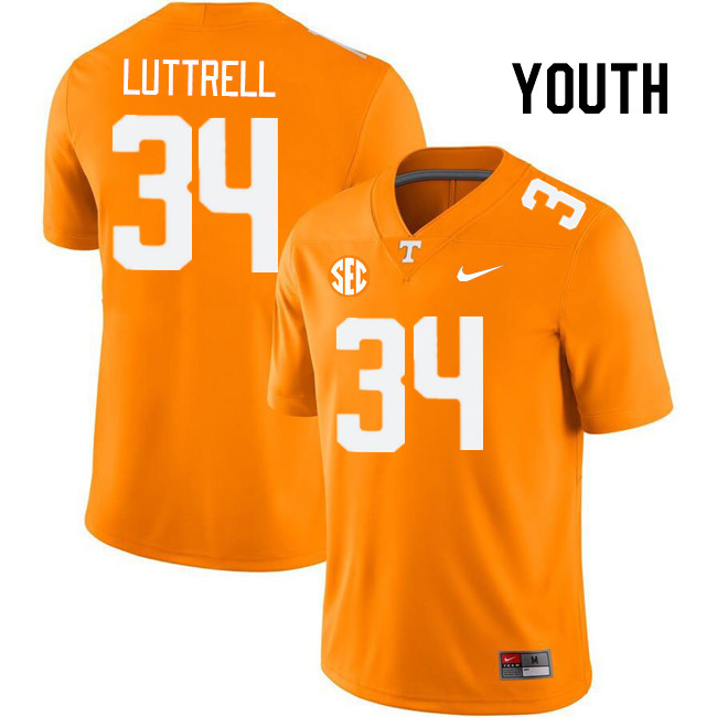 Youth #34 Jack Luttrell Tennessee Volunteers College Football Jerseys Stitched Sale-Orange